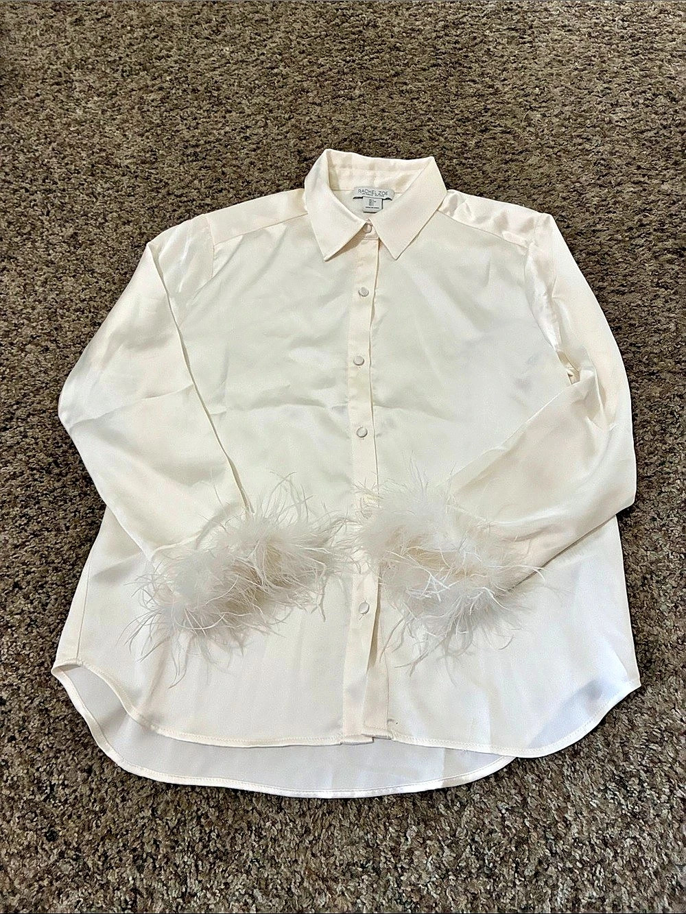 Rachel Zoe Feather Trim Button Down Shirt Large